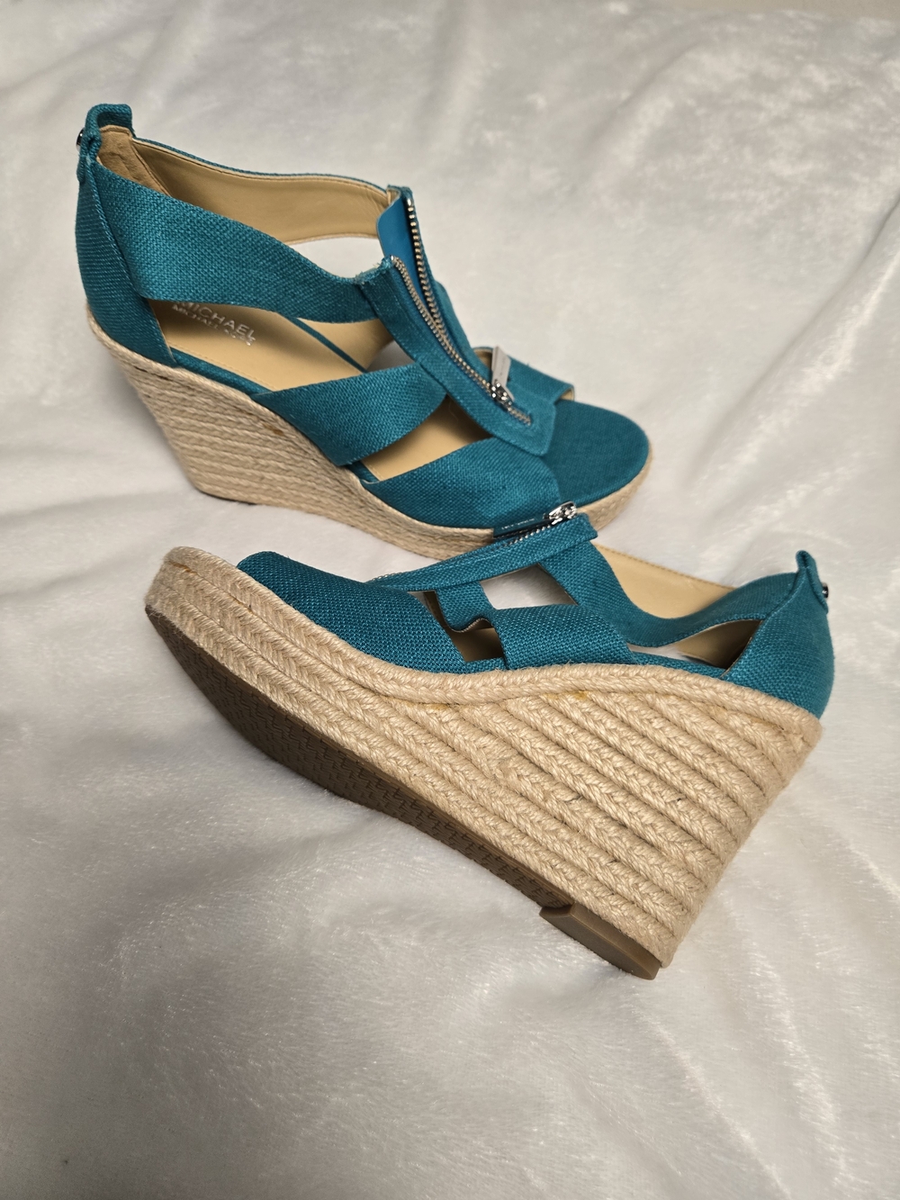 MICHAEL Michael Kors Teal Front-Zip Espadrille Wedge Sandals - Picture 5 of 6